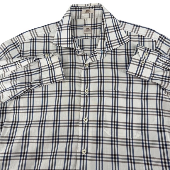 Peter Millar Other - Peter Millar Mens Medium White Blue Brown Plaid Cotton Button Down Shirt LS